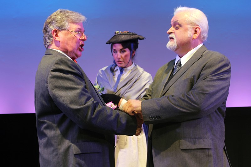 Col. Pickering (Joe Alkire), Henry HIggins (Jes Gonzales) & Eliza Doolittle (Jori Solorio)